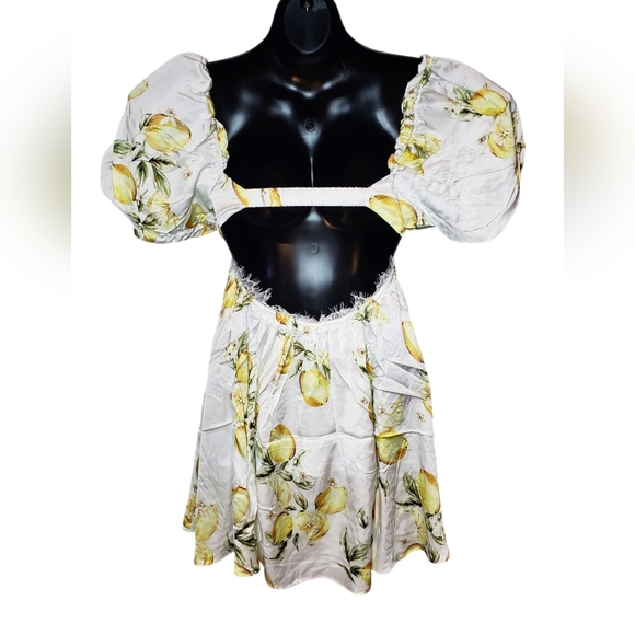 For Love And Lemons Serafina Lemon Puff Sleeve Mini Dress Small - Picture 3 of 3